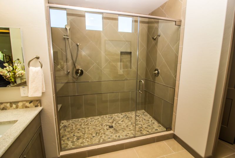 Open Shower with Stone Accents